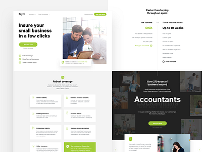 Trym homepage brand branding design insurance landing page layout product ui web