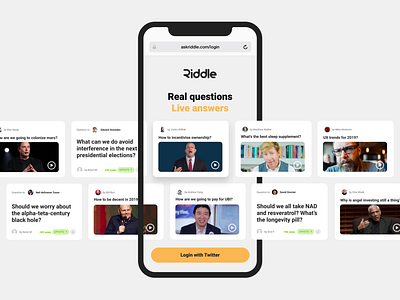 Riddle login screen answer app application landing login product question riddle twitter ui video web