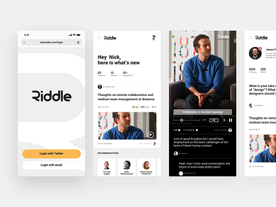 Riddle UI answer app content curation feed layout product question simple video content web