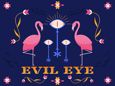 Flamingo: Evil Eye Poster animals art color design evil evil eye eye flamingo flamingos flower illustration key keys lettering pattern plant poster texture typography vector