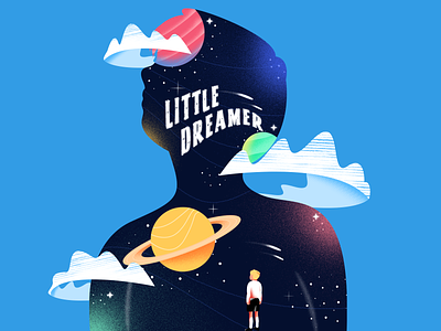 Little Dreamer art book cover character child color design dream dreamer dribbble galaxy gradient illustration kid planet shooting star space texture vector
