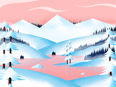 SnowLand art color design gradient illustration landscape mountain river snow texture