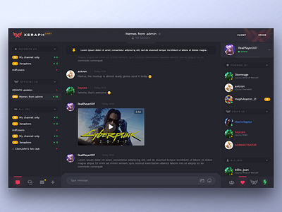 Xeraph chat for gamers web UI/UX dark ui esports futuristic gaming ui web app