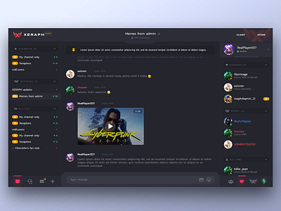 Xeraph chat for gamers web UI/UX