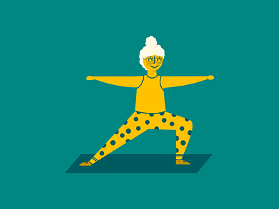 Grandma Yogi active athletic character citizen grandma grandmother green happy health illustraion illustrator people senior spot illustration yellow yoga yogi