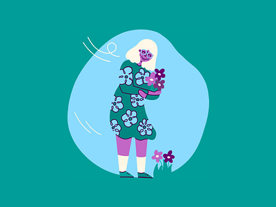 Garden Granny adult cute dress flowers fun garden grandma granny happy health healthcare illustration illustrator mental older prevention purple senior spot illustration wind