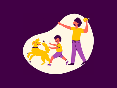 Family Time adult animal ball baseball catch cute dog family father happy health illustration illustrator kid mental outdoors pet play son spot illustration