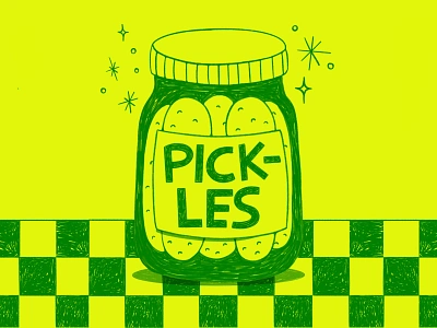 Pickles checkered cute food fun green illustration inktober jar midnight pickle procreate snack sparkle spot illustration veggie