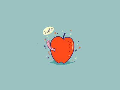 Hello! animal apple fruit hello icon illustration worm