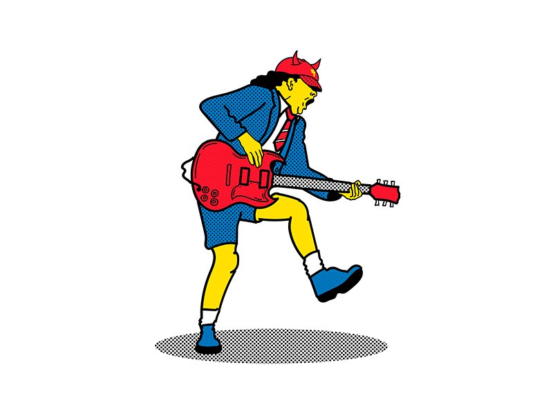 A - AC/DC a acdc design doodle gibson guitar guitarris half tone halftone illustraiton illustration letter primary colors rock type typography
