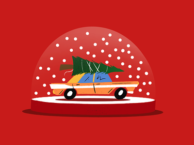 Christmas Tree Hunt car christmas christmas tree design doodle half tone holiday illustration snow snowball threadless tree tshirt