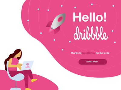 Hello Dribbble debut dribbble dribbble app dribbble ball girl illustration hello hello dribble illustration rocket vector