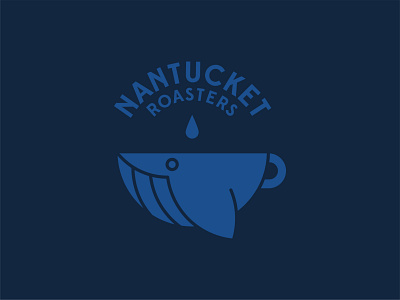 Nantucket Roasters Logo blue coffee coffee cup flat logo maritime minimal nantucket nautical ocean life roasters sea life simple whale