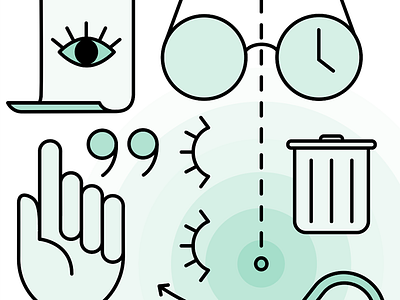snippet of a funny little work in progress. clock eyes glasses hand line quotes turquoise