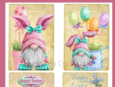 Easter Gnome Cards collage design ephemera folio journal junkjournal