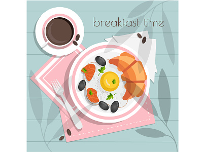 Breakfast time food illustration vector