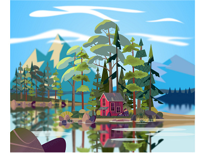 Lake house house illustration lake landscape vector