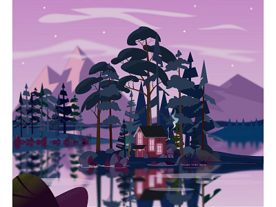 Lake house_night house illustration lake landscape night vector