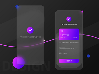 Payment completed — black app design ui