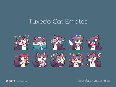 Tuxedo Cat Emotes cat emote emoteart gamer illustration streamer twitch twitchemote