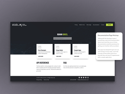 Ronin: Documentation branding design docs faq illustration mobile mockup onboarding product search ui ux web
