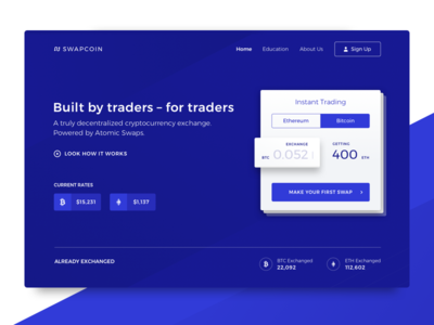 New Decentralized Cryptocurrency Exchange Company Website altcoin atomic swap bitcoin blockchain cryptocurrency ethereum platform ui ux web design website zajno