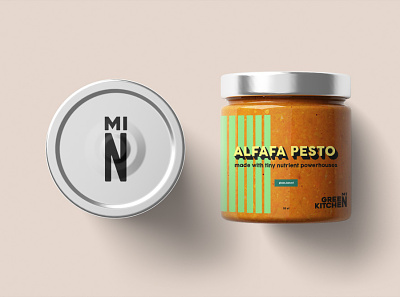 MiGreenKitchen - Packaging branding design design brief logo micro greens microgreens mockup packaging pasta sauce pesto