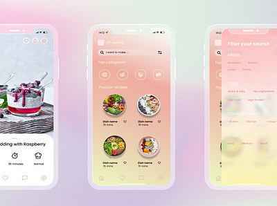 Food App UI - pastel | figma aesthetic appdesign design figma food glassmorphism pastel ui ux