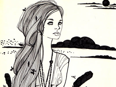 lady of the lake illustration moleskine pen