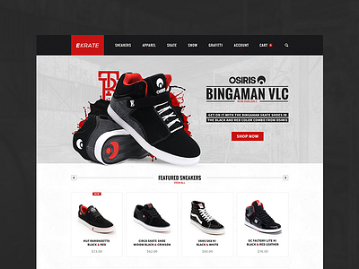 EKRATE - Homepage apparel ecommerce flat magento online prestashop shop skate skaters sneakers texture urban