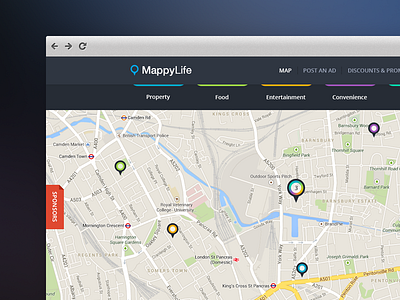 MappyLife - Homepage clean flat map pins responsive website