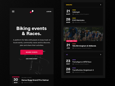 Cycling Events - Mobile Sections bike biking cycling fitness mobile mobile ui product design ui user interface website