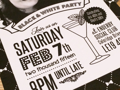 Retro Birthday Invitation black and white cocktail invitation retro typography