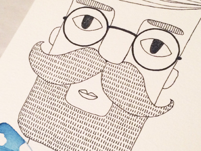 Portrait Sketch beard glasses greetings card illustration moustache pen and ink portrait watercolour