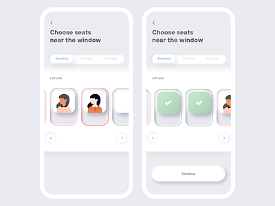 Neumorphism in Booking app app apple design booking branding choose seat design designer flight flight app flight booking inspiration ios product design seats ui ux