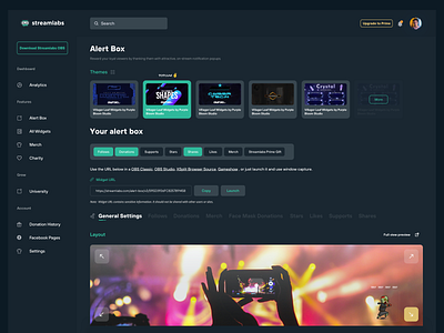 Live Streaming Platforms - Streamlabs alert box browser desktop app live live chat livestream platform streamer streamers streaming streaming app streamlabs webapp webapp design