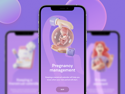 Onboarding screens 3d app app design graphic design illustartions ios mobile onboarding ovulation pregnancy tracker ui ux woman