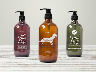 Long Dog Pet Shampoo brand identity graphic design logo packaging design print design