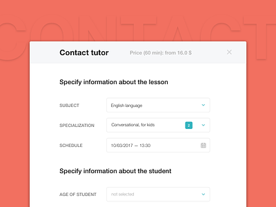 Contact tutor form contact form input interface popup simple ui