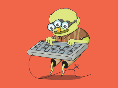 The Coder coder creature illustration keyboard office vector