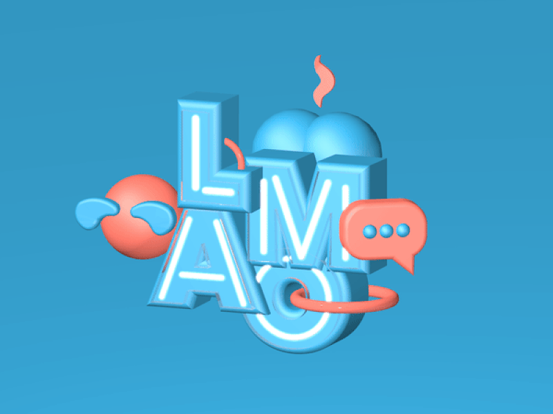 LMAO 3d blue bubbles c4d depth design emoji fart laugh lettering photoshop pink text type typography