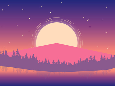 Starry Sky design forest illustrator pink purple sky starry
