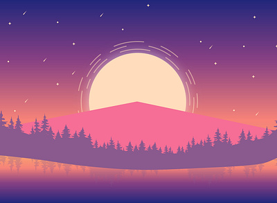 Starry Sky design forest illustrator pink purple sky starry