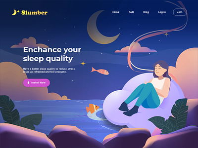 Slumber – Sleep Tracker Website Header after effects app design graphic design header illustration motion design motion graphics ui web design website