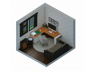 Workspace 3d interior isometric room