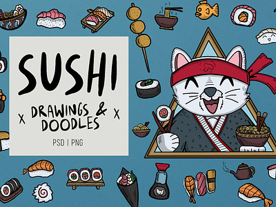 Sushi doodles creative market doodles drawings illustration procreate sushi
