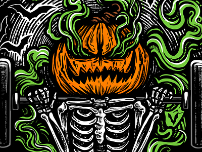 The Pump King barbell bats design drawing gym halloween illustration pumpkin screen printing spooky spoopy
