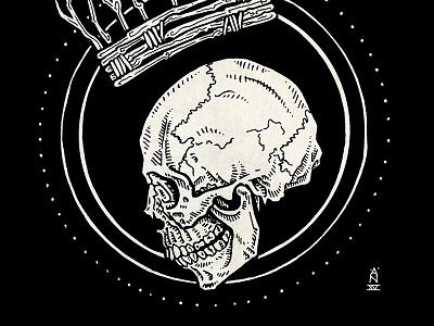 Birch Crown King Illustration illustration pen and ink screen printing skull