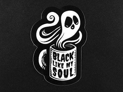 Black like my soul coffee ghost halloween illustration spoopy sticker