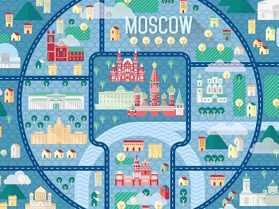 Moscow Flat Map building city color design flat icon line moscow russia ui ux vector